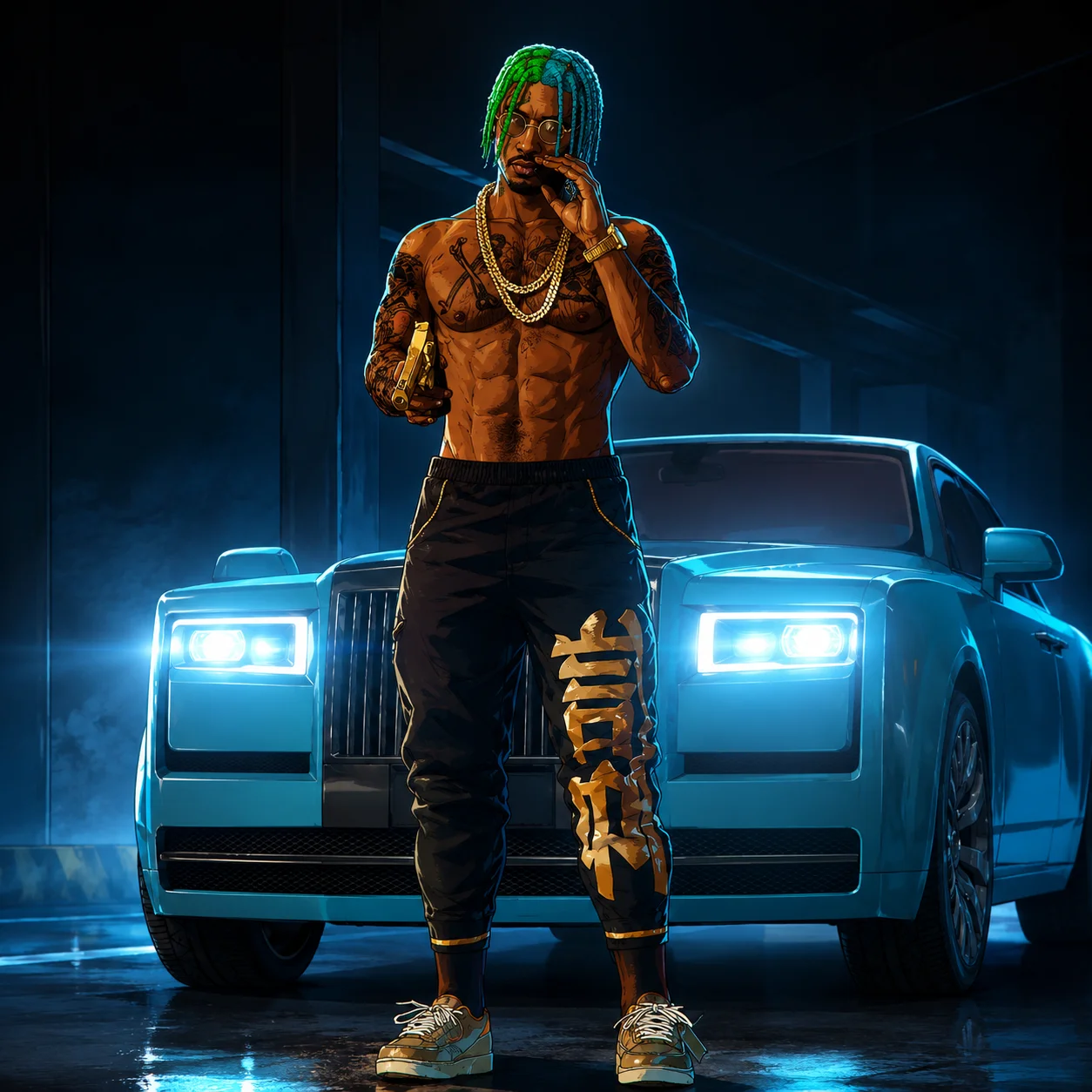 Personaje junto a un coche de lujo en el servidor Nueva Vida Los Santos